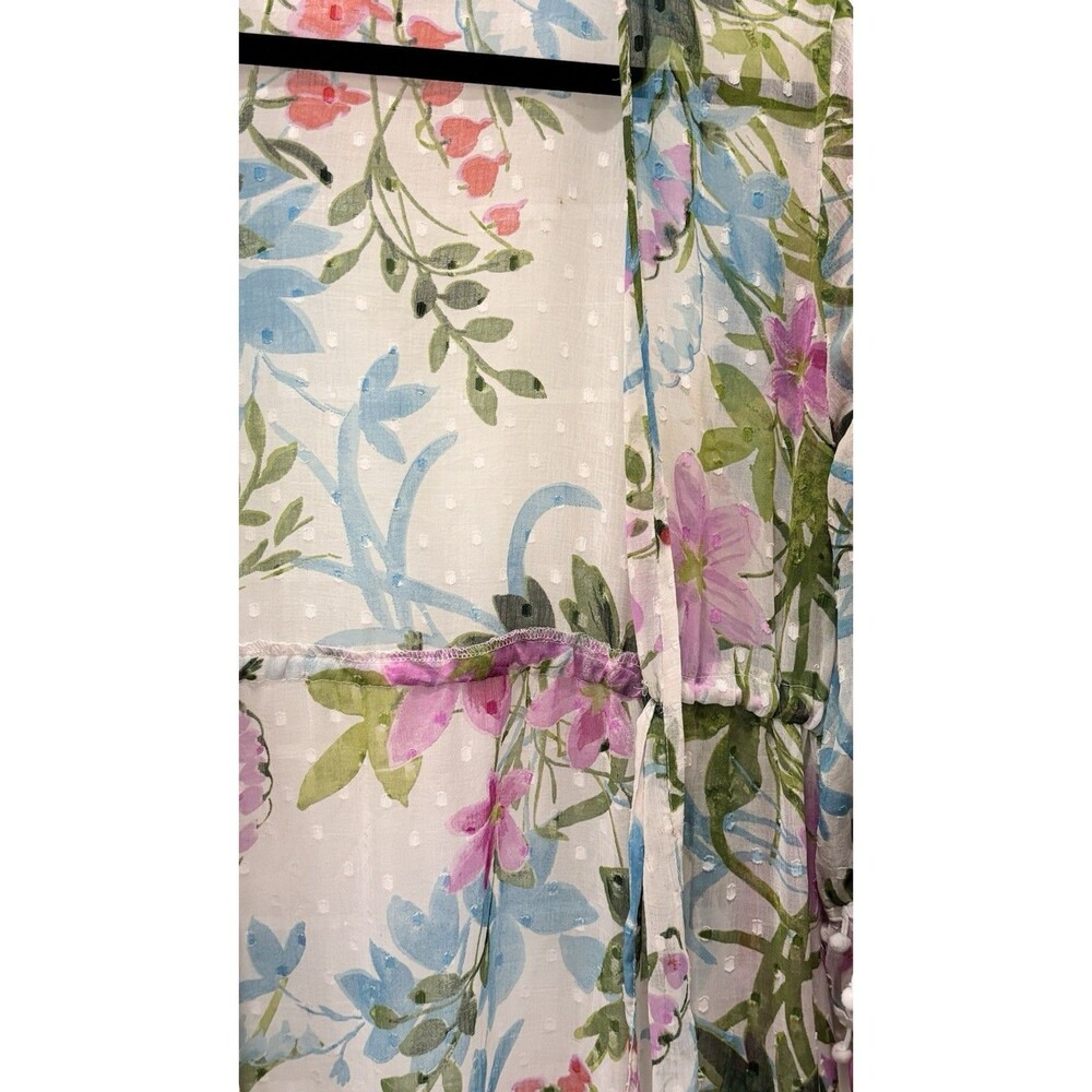 Club Z Collection Boho Floral Sheer Tunic Dress Pom Pom Trim Tassel Waist Size M - Picture 4 of 10